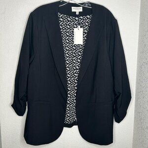 Skies Are Blue Curvy Blazer Womens 2X Black Open Front Ruched Sleeve Lined